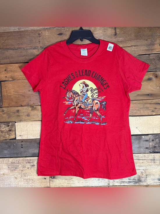 Port and Company Tops - “Lashes and Lead Changes” Women’s Western Graphic T-Shirt Red size Medium